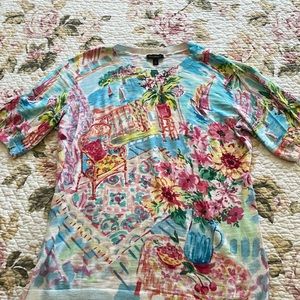 Cute Summer Print Cotton Thin Short Sleeve Sweater from Talbots size S